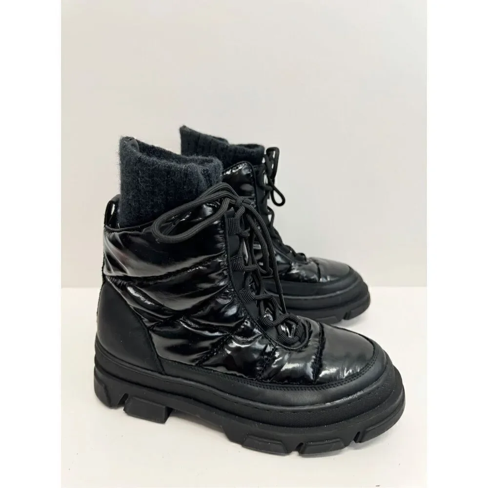 Sam Edelman Boots‎ Size 7.5 Black Lug Sole Tabitha Lace Up Round Toe Winter Boot